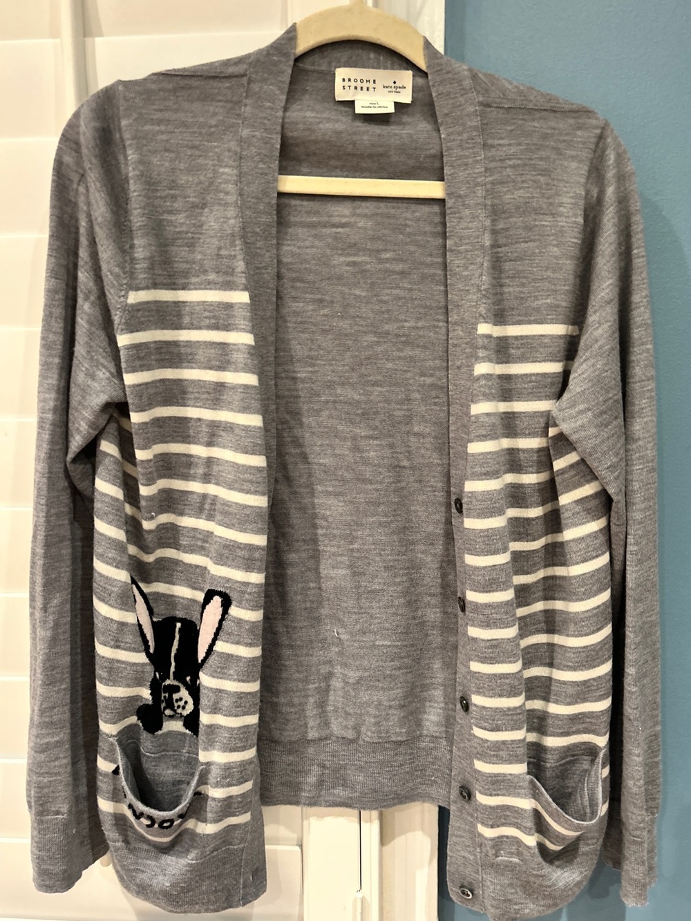 Kate Spade Gray & White Striped Bunny Pocket Cardigan